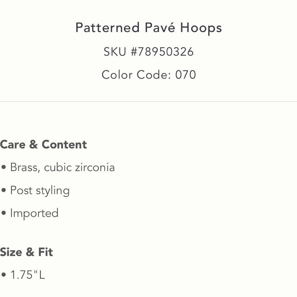 Anthropologie Pave Pattern Gold Hoops with Crystals Size Medium - Picture 8 of 8